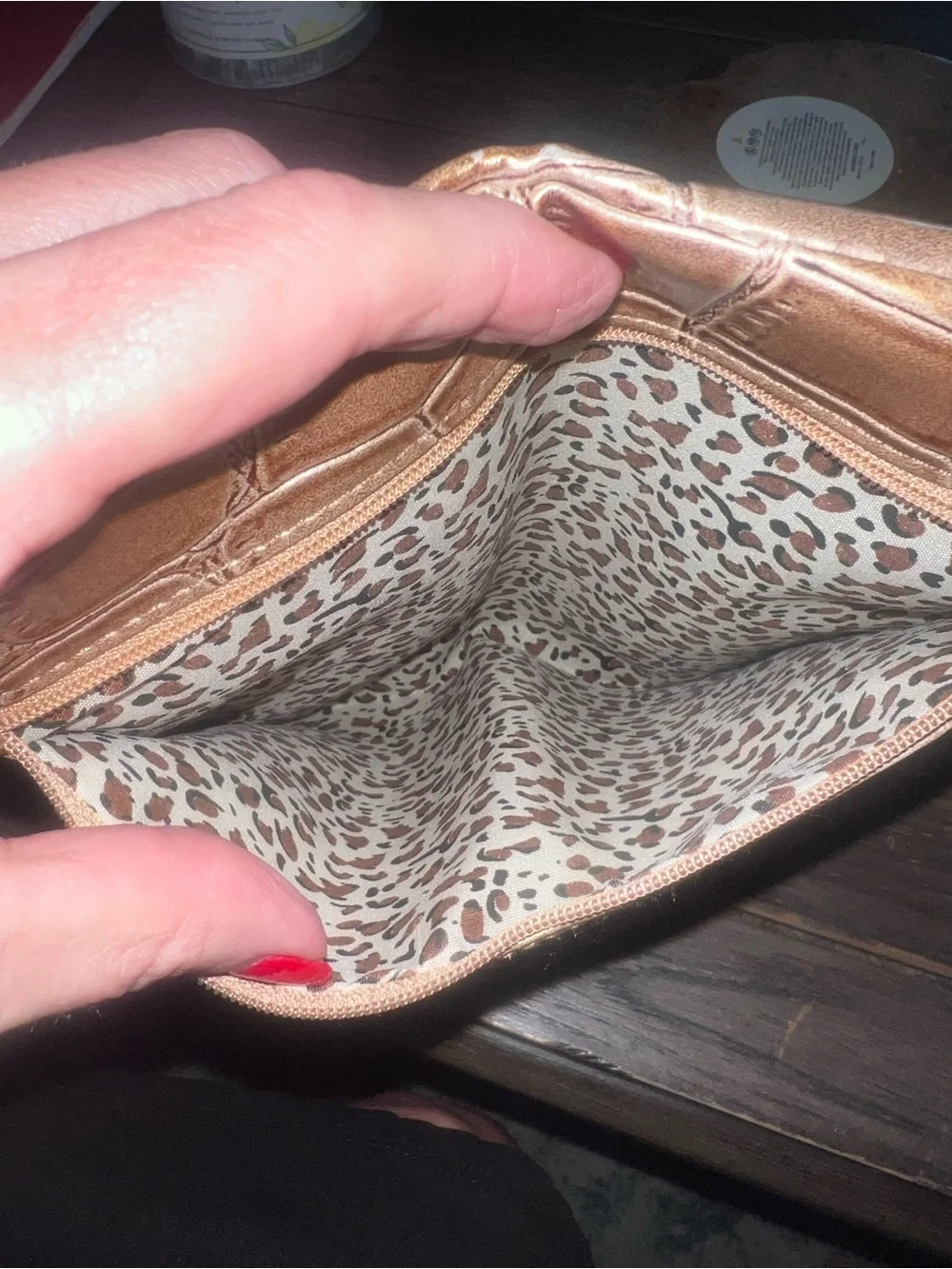 Metallic Bronze Croc-Embossed Frame Clutch by Braciano, like new!